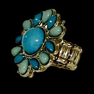 Vintage turquoise silver tone adjustable cocktail ring